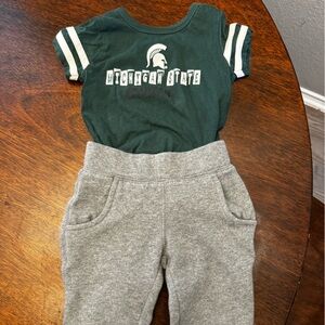 Michigan State Spartan, bodysuit and jogging pants 3-6 months